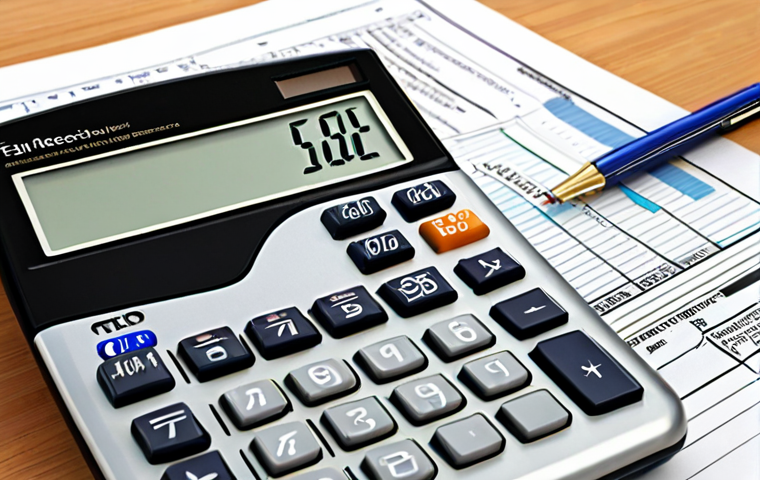 ** A calculator on a desk with financial documents, emphasizing inflation's impact on purchasing power, safe for work, appropriate content, fully clothed, professional, perfect anatomy, natural proportions, high quality.
**
