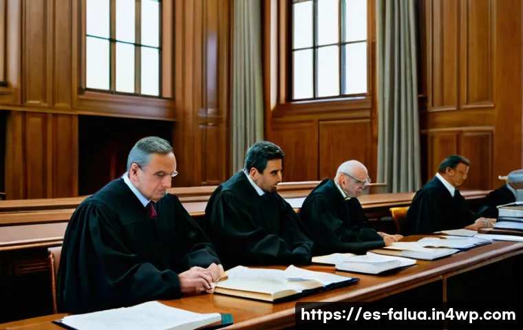 시간 가치 정렬의 법적 측면 - A detailed courtroom scene in a modern Spanish judicial setting, showing a judge attentively reviewi...