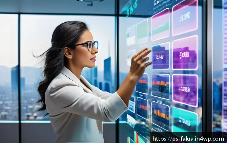 시간 가치 분석을 통한 리스크 관리 - A professional Latin American businesswoman analyzing complex financial graphs on a large transparen...